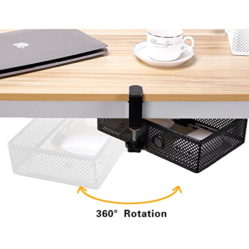 Euyona Mesh Desk Organizer And Clamp-On Swivel Pencil Drawer, Desk Hidden Desk Organizer Extra Sturdy C-Clamp Mount System And Easy To Instal, Home Office Art Supply Storage Box (Black) #TOP2
