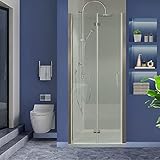 GroGro Brushed Nickel Bifold Glass Shower Door 34-35.5' W x 72' H - 1/4' Thick,Frameless Glass Shower Door Reversible Installation