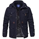 SPOSULEI Winter Jackets for Men Cotton Work Fleece lined warm Army Jacket Heavy Winter Military Coat with 9 Pockets Dark Blue 2XL