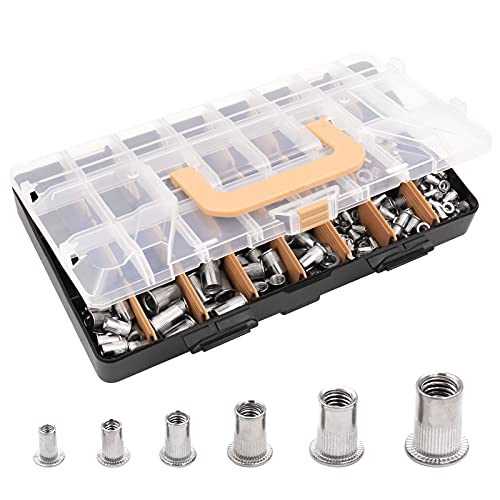 Surtido de 400 tuercas de remache M3, M4, M5, M6, M8 y M10, de acero inoxidable, tuercas de remache de cabeza plana, juego con caja universal reutilizable Cover