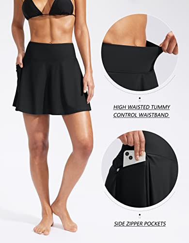 Kayrth Women's High Waisted Swim Skirt with Zipper Pockets Tummy Control Bathing Suit Swimsuit Tankini Bottoms3