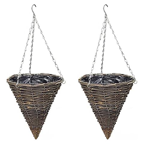 BFYDOAA 2 Pack Rattan Cone Hanging Basket,Hanging Planters Outdoor Hanging Basket for Floral Decorative Outdoor or Indoor Hanging Planter Cover