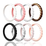 Egnaro Anillo de boda de silicona para mujer, alianzas de boda de goma trenzada, finas y apilables, no tóxicas, seguras para la piel, 6.5-7(17.3mm), Silicona, Sin piedras preciosas