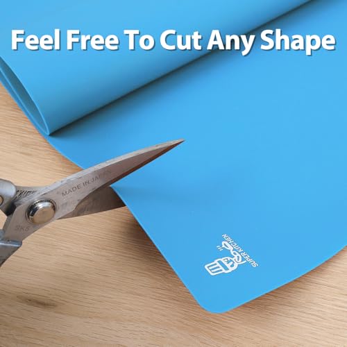 Foto von SUPER KITCHEN Antihafte Rutschfeste Backunterlage/Backmatte Silikon Groß 60x40cm Ausrollmatte Teigmatte Silikonmatte Backfolie Arbeitsmatte für Fondant Gebäck Pizza Matte, BPA Frei（Blau）