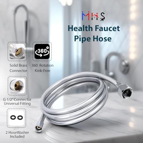 Image of MHS Premium Health Faucet Hose Pipe - Flexible Silver PVC Tube for Bathroom Hand Shower & Faucet | Durable & Leak-Proof | Heavy Duty Brass Fittings | Made in India (1 Meter)