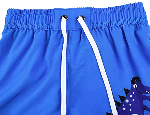 Nonwe Boy's Swim Trunks Lightweight Beach Board Shorts With Drawstring Bathing Shorts Dinosaur Pattern Blue 4T #TOP2