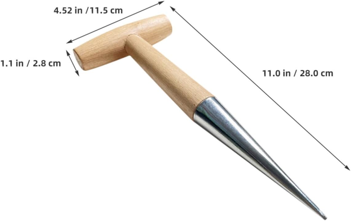 CALLARON Garden Seed Dibber Tool with Wood Handle and Chromium Plating, Convenient Soil Digger for Planting Seedlings and Transplantation in Gardening, Portable Handheld Garden Hole Puncher image 2