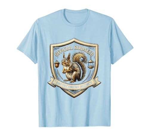 Official Birdseed Enforcement Agency Squirrel Emblem T-Shirt, Men, Baby Blue, Medium