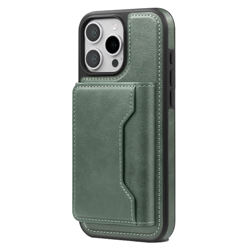 Coque iPhone 16 Pro Max en cuir portefeuille avec fermeture magnétique verte