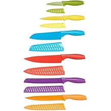 Amazon Basics Color-Coded Dishwasher Safe Kitchen Knife Set, 12-Piece with Ergonomic Handles, Non-stick Sharp Blades, 6 Kni