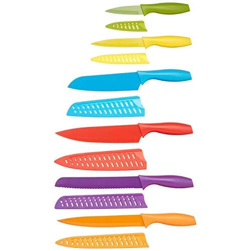 Amazon Basics 12-Piece Color-Coded Kitchen Knife Set, 6 Knives with 6 Blade Guards