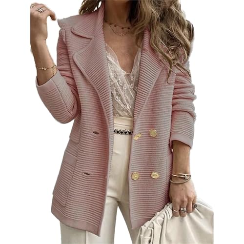 Loose Fall Outwear with Pocket Large Pocket Ribbed Blazer Jacket Womens Blazers Notched Lapel Double Breasted Jacket