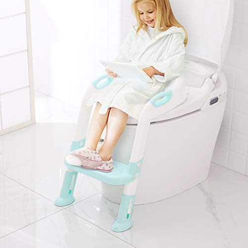 711TEK Potty Training Seat Toddler Toilet Seat with Step Stool Ladder,Potty Training Toilet for Kids Boys Girls Toddlers-Comfortable Safe Potty Seat Potty Chair with Anti-Slip Pads Ladder (Blue) - Thumbnail 4