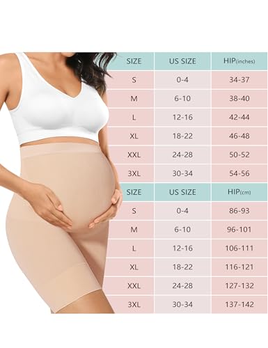 Peauty Baby Bump Premium Umstandsformbekleidung, hohe Taille, Mitte des Oberschenkels, Schwangerschaftsunterwäsche, verhindert Scheuern, weiche Adominalunterstützung, Hautfarben, M