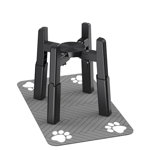 CZPET Dog Bowl Stand with Mat with Adjustable Height and Width, Raied Elevated Water & Food Feeder for Medium & Large Dogs, Stable and Anti-Slip Stand+Mat H: 7.09-11.42''; W: 5.9-7.9''