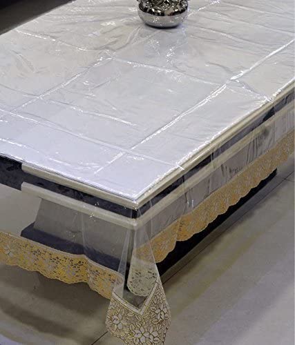 Image of Kuber Industries Exclusive Table Cloth|PVC Center Table Cover|Table Sheet for Dining, Party, Events|Waterproof Protector|Indoor and Outdoor Use 60x40 (Gold Lace)