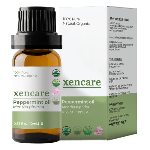 Xencare Peppermint Usda Organic Food Grade Essential Oil | 100% Pure Natural Undiluted | Edible & Safe To Ingest & For Skin | Premium Aromatherapy For Diffusers Baths & Topical Use (0.33 Fl Oz, 10Ml) #TOP2