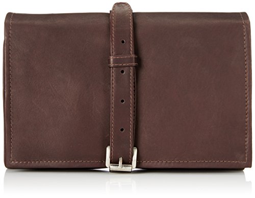 Piel Leather Tri-Fold Buckle Toiletry Kit, Chocolate, One Size