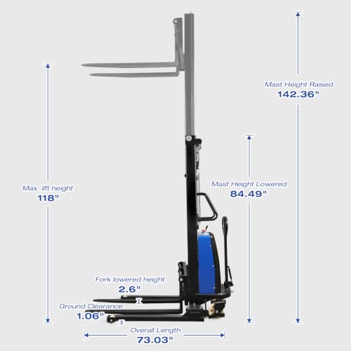 Image of BILT HARD Semi-Electric Pallet Stacker Material Lift, 3300 lbs Capacity, 118 inch Lift Height, Walkie Stacker with Adjustable Forks and Straddle Legs for Material Handling