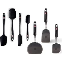 DI ORO Gourmet Series 7-Piece Silicone Spatula Set - 600F Heat-Resistant - 3 Turner and 4 Seamless Spatulas - LFGB Certified, BPA Free Black