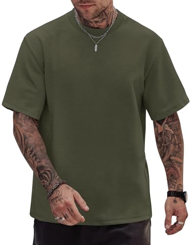 Image of Herberton Mens Oversized T-Shirts Heavyweight Cotton Stretch Fashion Thick Tee Tops (S-3XL)