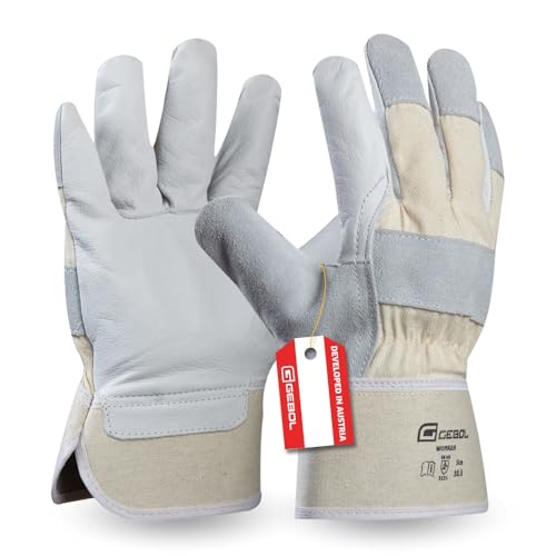 Gebol Worker, 1 Paar Arbeitshandschuhe aus Rindvollleder 1,0mm, Doppelnaht-Verstärkung, Bau & Schwerarbeit, 7cm gummierte Stulpe mit Canvas-Gewebe, für Herren, Gr. XL/10