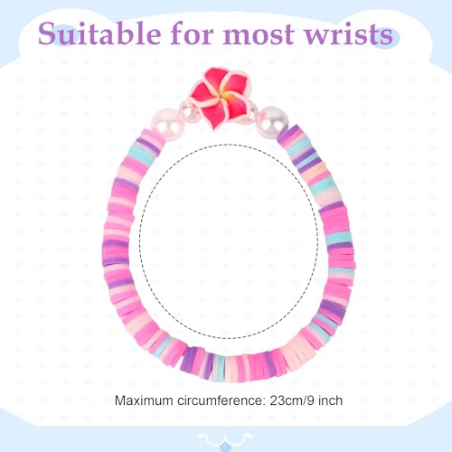 24pcs Hawaiian Tropical Plumeria Friendship Bracelets, Bohemian Elastic Beaded Bracelets Colorful Y2K Pearl Summer Beach Jewelry for Hawaiian Themed Party Luau Beach Party Favors2