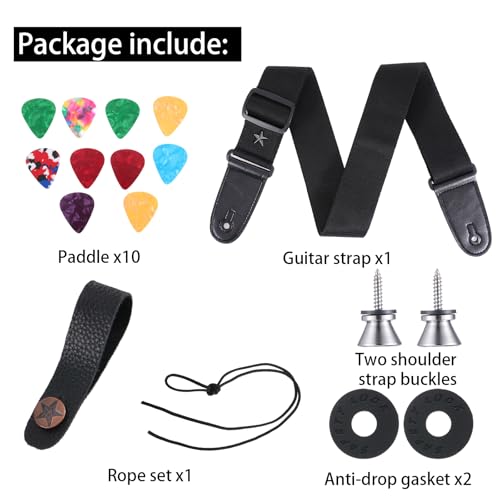 Sangle de guitare acoustique réglable avec cordes et médiators - 3
