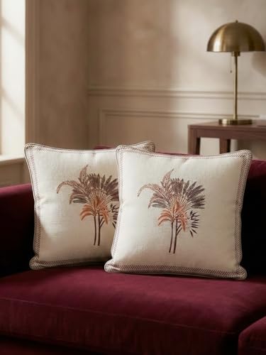 Image of AutumnBlush Hand Block Print 100% Cotton Fabric Cushion Covers 16 x 16 Inches | Decorative Throw Pillow Covers for Sofa, Bed & Living Room | Soft & Durable Jaipuri Cushion Cover | Set of 2
