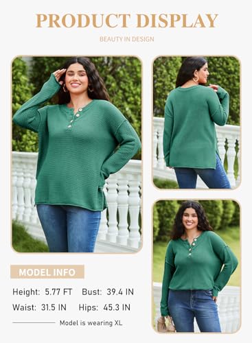 Image of Eytino Womens Plus Size Sweaters Casual Long Sleeve Loose V Neck Button Henley Tops Pullover Knit Jumpers,(1X-5X)