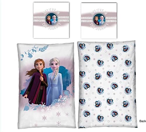 Parure de lit La Reine des Neiges Disney - Housse de Couette Elsa et Anna 140x200 cm + Taie d'oreiller 63x63 cm