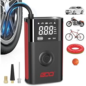 Tire Inflator Portable Air Compressor – Auto Shutoff for Car Tires,150 PSI Air Pump for Car,Tire Inflator with Pressure Gauge-2X Cordless Tire Pump for Car, Motorcycle, E-Bike, Ball Light Red