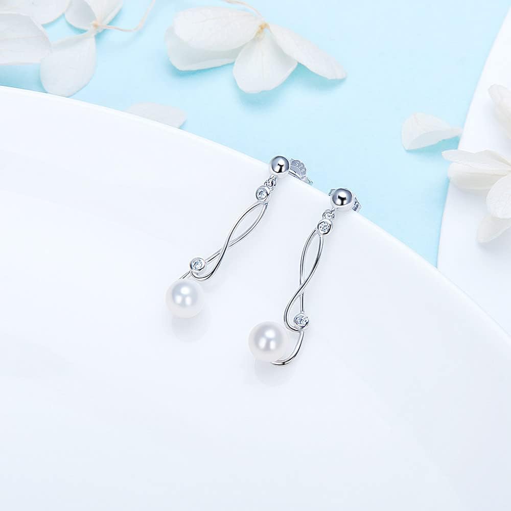 925 Sterling Silver CZ Twisted Music Note Earrings Fitting for Pearl, Earring Post Findings with Pearl Seat for DIY Jewelry Making