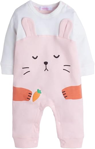 Hopscotch Unisex Peach Animal Print Full-Sleeve Romper