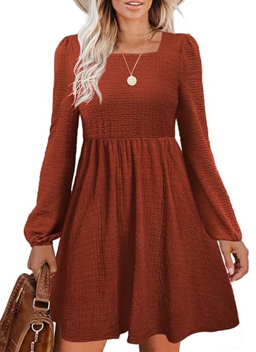 Womens Babydoll Dress with Square Neck & Long Sleeves