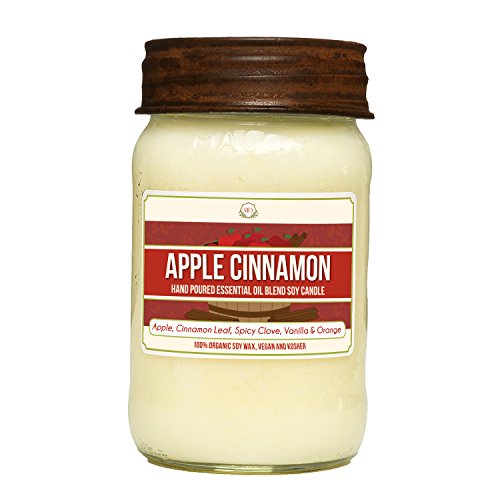 Aira Soy Candles - Organic, Kosher, Vegan, in Mason Jar w/ Therapeutic Grade Essential Oil Blends - Hand-Poured 100% Soy Candle Wax - Paraffin Free, Burns 110+ Hours - Apple Cinnamon -16 Ounces - Thumbnail 3