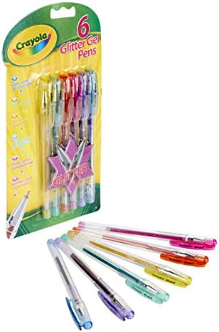 CRAYOLA Glitter Gel Pens - Assorted Colours (Pack of 6) | Add Some Extra Sparkle to Your Arts & Crafts! | Ideal for Kids Aged 3+
