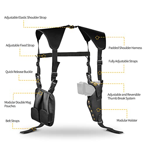 Leather Shoulder Holster Adjustable Gun Holster Concealed Carry For 1911 Glock 17/19/22/ And Similar Size Pistols,With Double Magazine Pouch #TOP5