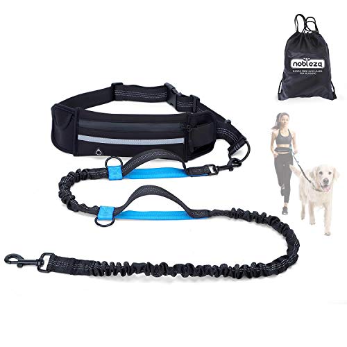 Nobleza Correa Perro Manos Libres Elástica con Bolsillo, Correa Retráctil para Perros con Doble Cuerda Elástica, Cinturón Ajustable, Banda Reflectante
