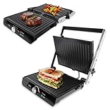 ADE Kontaktgrill 2.000 Watt | Elektrogrill für Balkon | Sandwichmaker 3 in 1 | Tischgrill elektrisch 180° aufklappbar | Plattengriller und Sandwichtoaster | für Panini, Sandwich, Fleisch, Gemüse