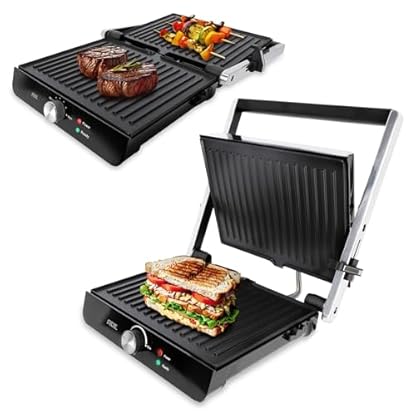 ADE Kontaktgrill 2.000 Watt | Elektrogrill für Balkon | antihaftbeschichteter Sandwichmaker 3 in 1 | Paninitoaster & Tischgrill elektrisch 180° aufklappbar | für Sandwiches, Steaks, Gemüse, Panini
