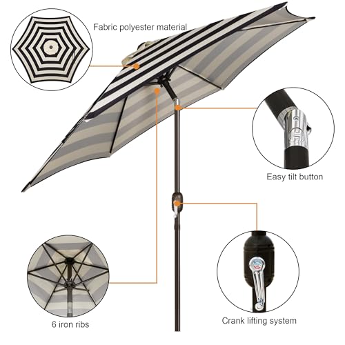 Image of Blissun 7.5 ft Patio Umbrella, Yard Umbrella, Outdoor Market Umbrella with Push Button Tilt Crank, Black & Beige