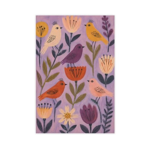 Toile oiseau violet pastel bohème pour sublimer la décoration murale de la chambre