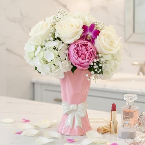 WLGRANJIA Pink Bow Vase, Hot Pink Flower Vase for Home Decor