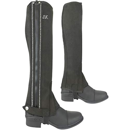 AK Waschbare Reitchaps aus Mikro-Wildleder mit Kristall Reihen AKRS-1890 (Black, S)