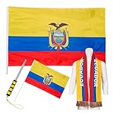 JAY CROFT Ecuador Knitted Country Flag Scarf with Body Flag, Hand Flag and Telescopic Flagpole – World Cup 2026 Football Soccer Supporter Gear for Men Women
