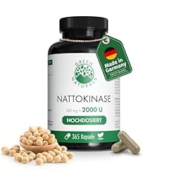 Nattokinase 20.000 FU/g - 100 mg pro Kapsel - 1 Jahr Vorrat (365 Kapseln) - Fermentierter Sojabohnenextrakt - Green Naturals®