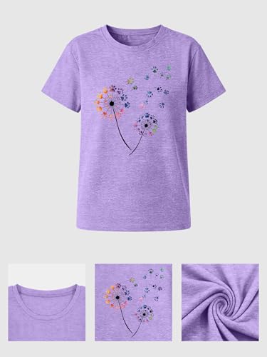 Image of Anbech Womens Dandelion Graphic T-Shirts Teen Girls Cute Sunflower Print Casual Tee Tops