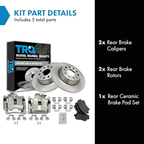Image of TRQ Rear Brake Pad and Rotor Set Ceramic Rotors Calipers | For 2009-2016 Volkswagen CC 2009-2010 Passat 2009-2018 Tiguan 2018 Tiguan Limited
