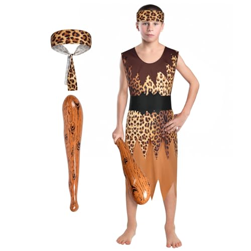 AYBUY Déguisement Caverne Enfant, Costumes d'homme des Cavernes, Costume Enfant Carnaval, Costume d'homme des Cavernes Adapté pour Cosplay, Halloween, Noël, Soirée à Thème,M